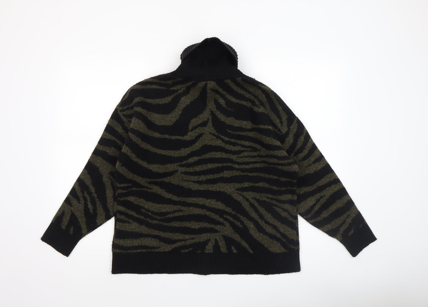 New Look Womens Black Animal Print Roll Neck Jumper Size M