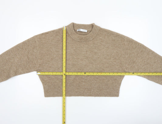 Zara Women Beige Wool Blend Crew Neck Knit Jumper L