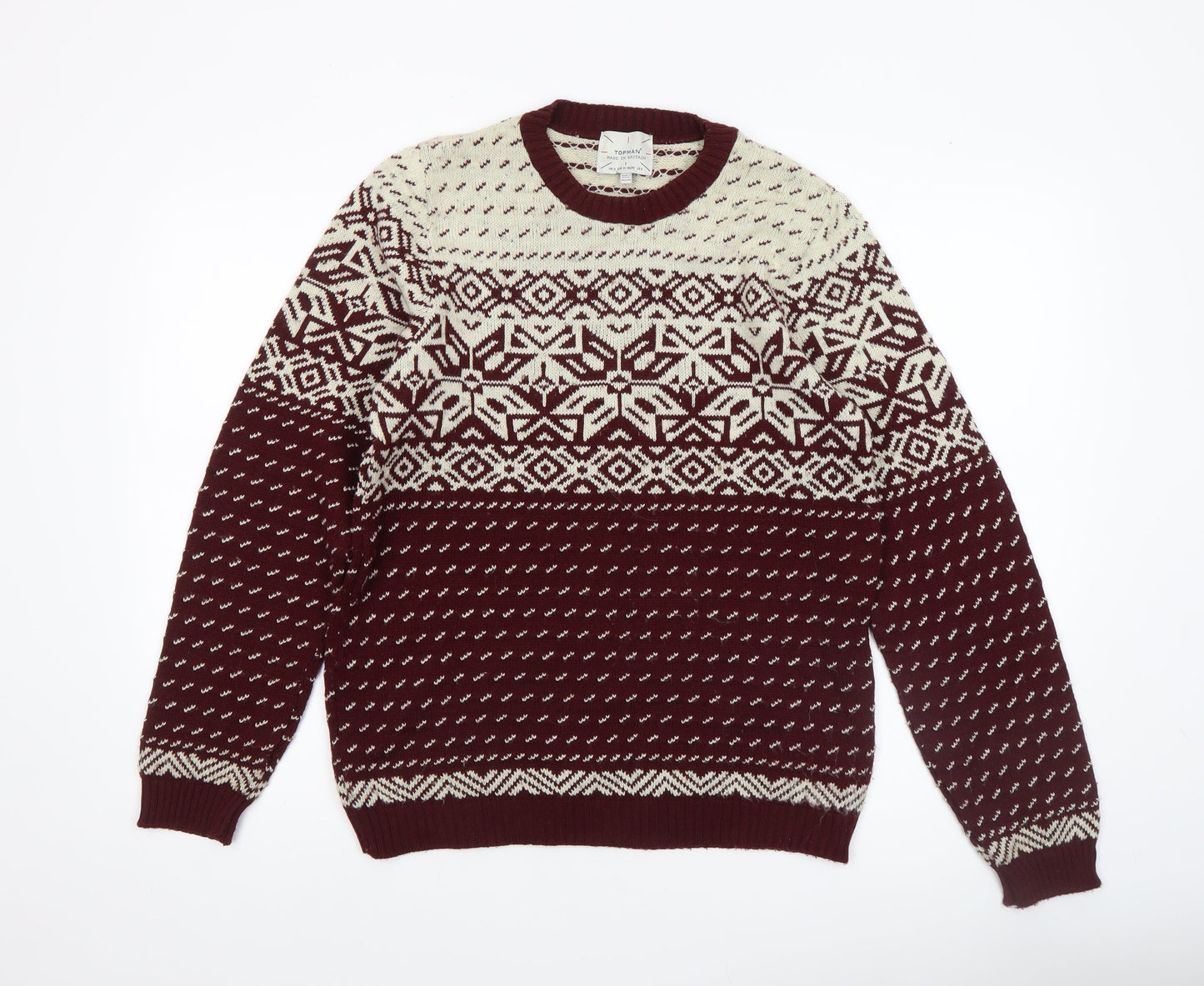 Topman Men’s Brown Fair Isle Acrylic Knit Jumper Size S Winter Pullover