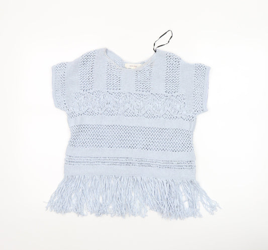 Marks and Spencer Per Una Women’s Blue Knit Fringe Short Sleeve Blouse S