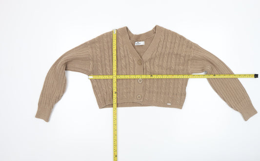 Hollister Women's Beige Cable-Knit V-Neck Cardigan Size S