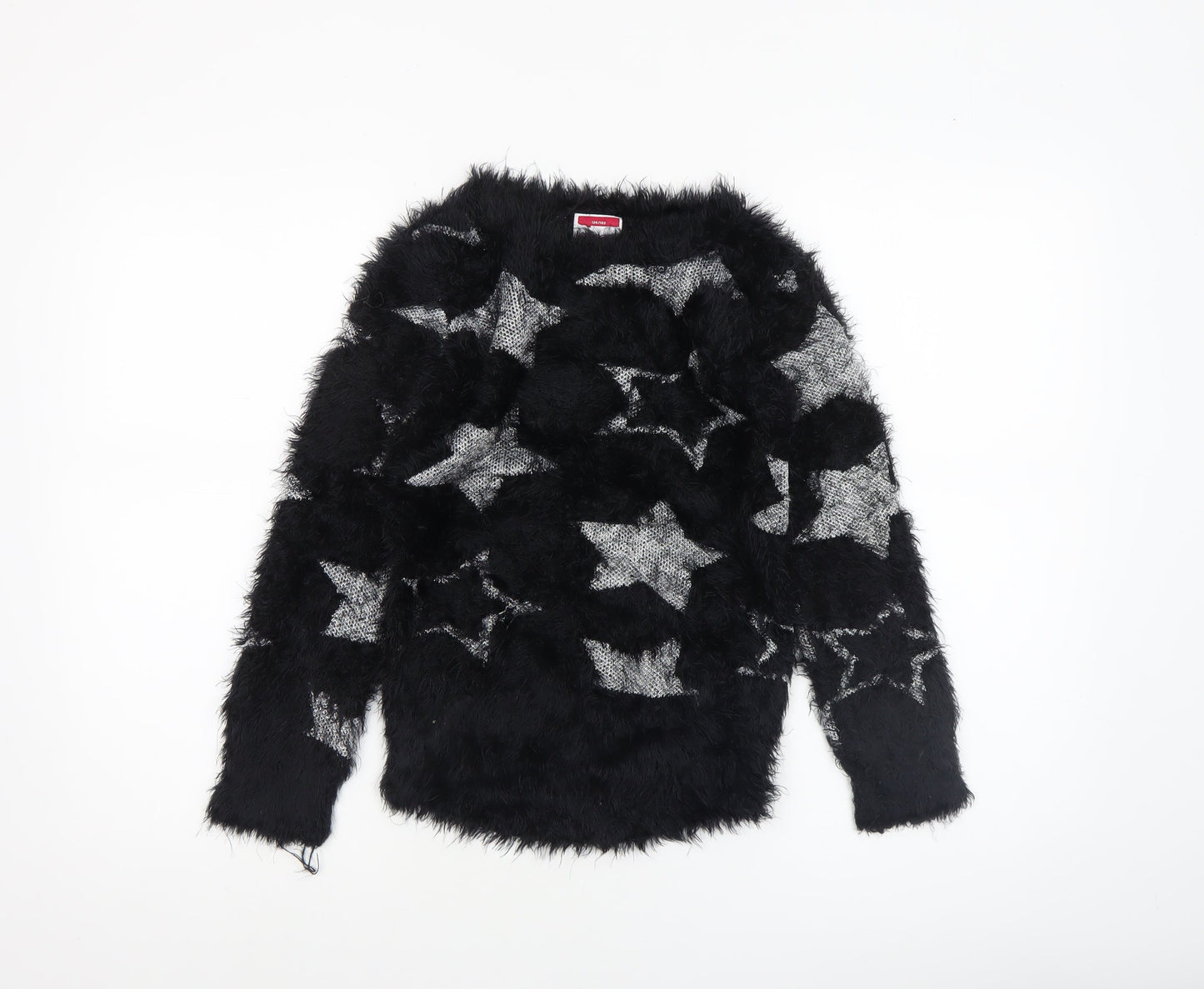 Yigga Girls Black Star Fuzzy Pullover Jumper Size 134/140 Polyamide Blend