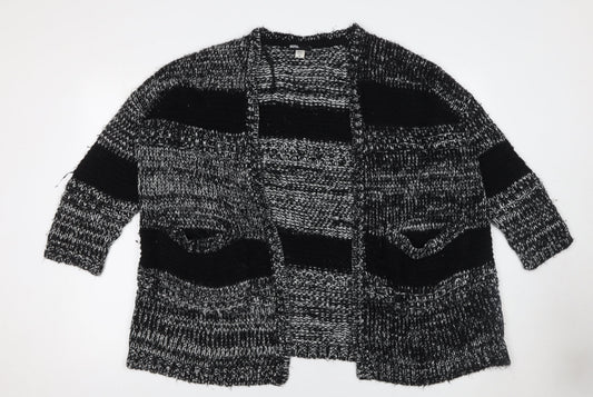 BDG Women's Black Chunky Knit Striped Open Cardigan Size S