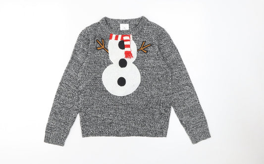 Lily & Dan Boys Grey Christmas Snowman Jumper 7-8 Years Acrylic Knit
