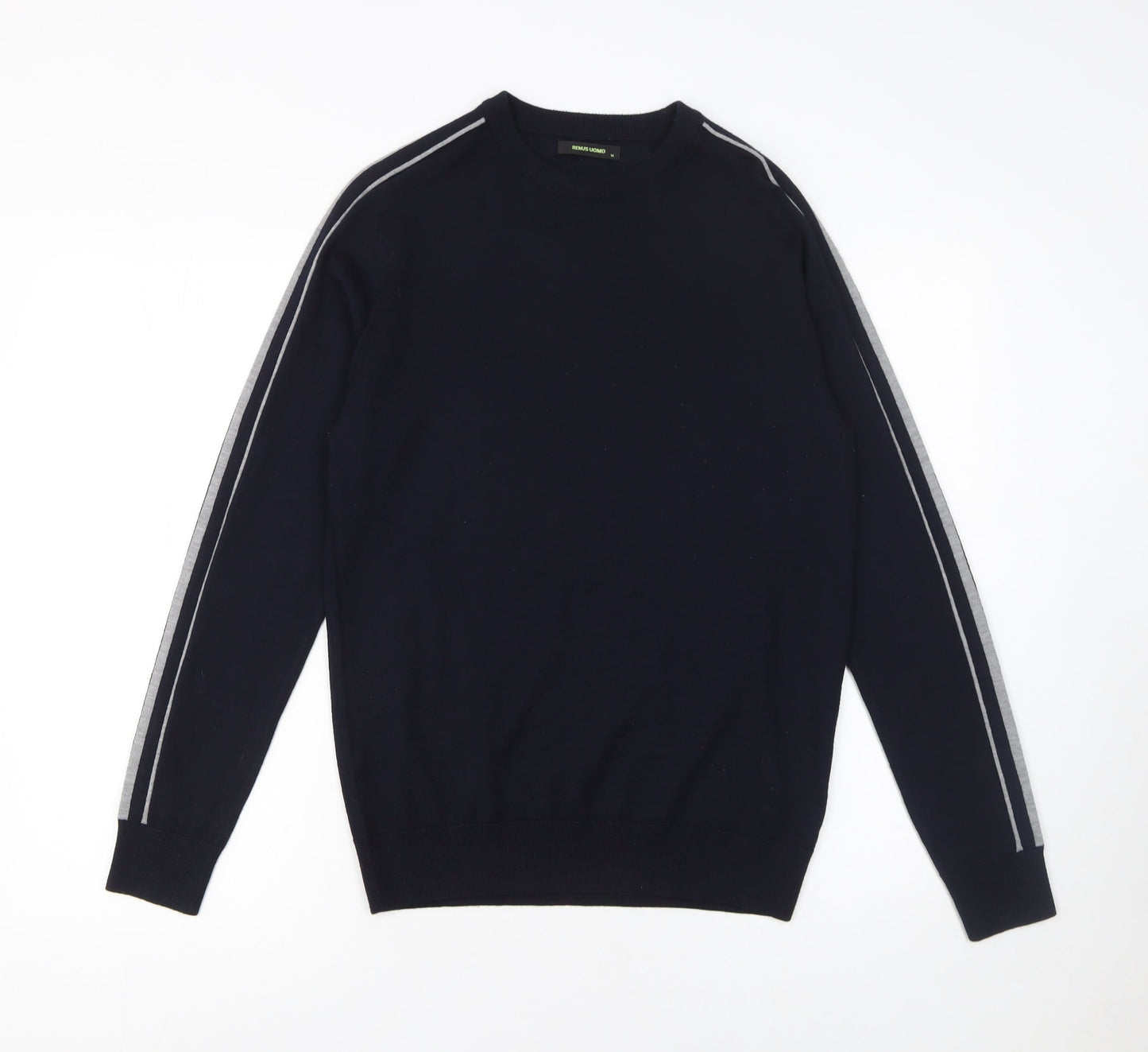 Remus Uomo Men's Blue Merino Wool Blend Crew Neck Jumper M
