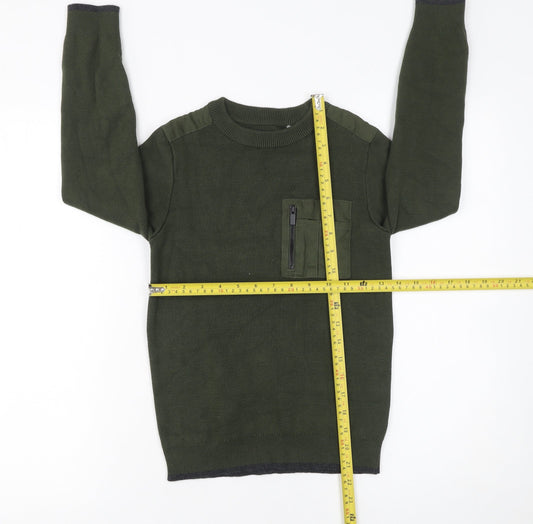 Next Boys Green Cotton Crew Neck Jumper 9 Years Long Sleeve Pocket Knit