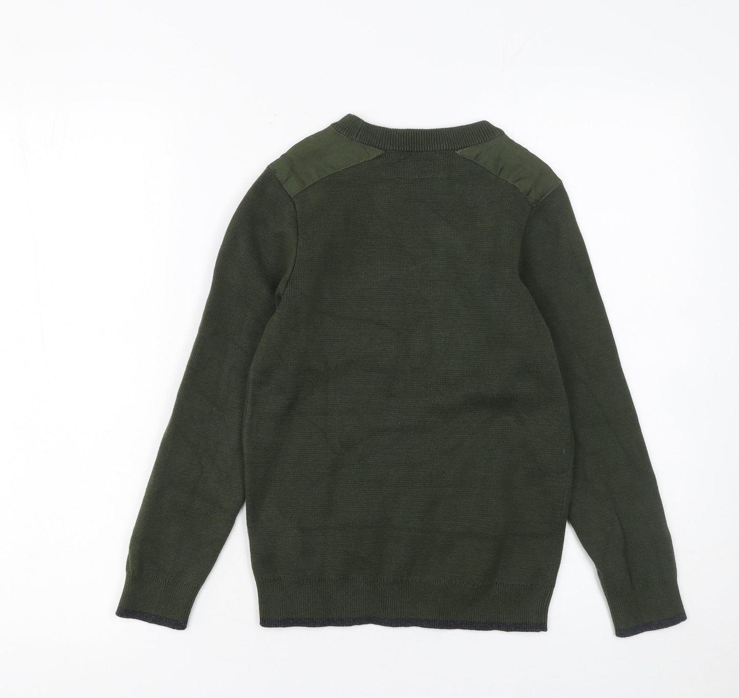 Next Boys Green Cotton Crew Neck Jumper 9 Years Long Sleeve Pocket Knit
