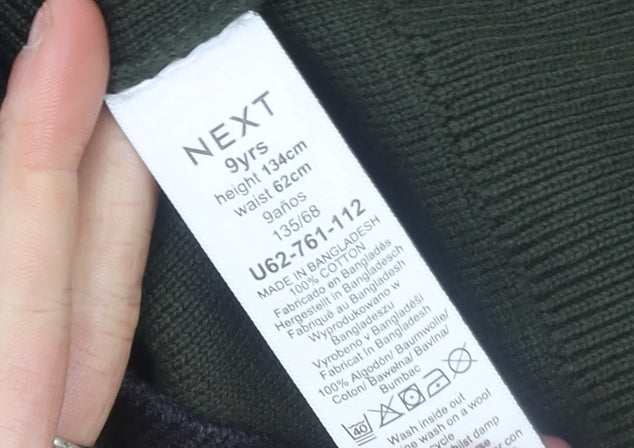 Next Boys Green Cotton Crew Neck Jumper 9 Years Long Sleeve Pocket Knit