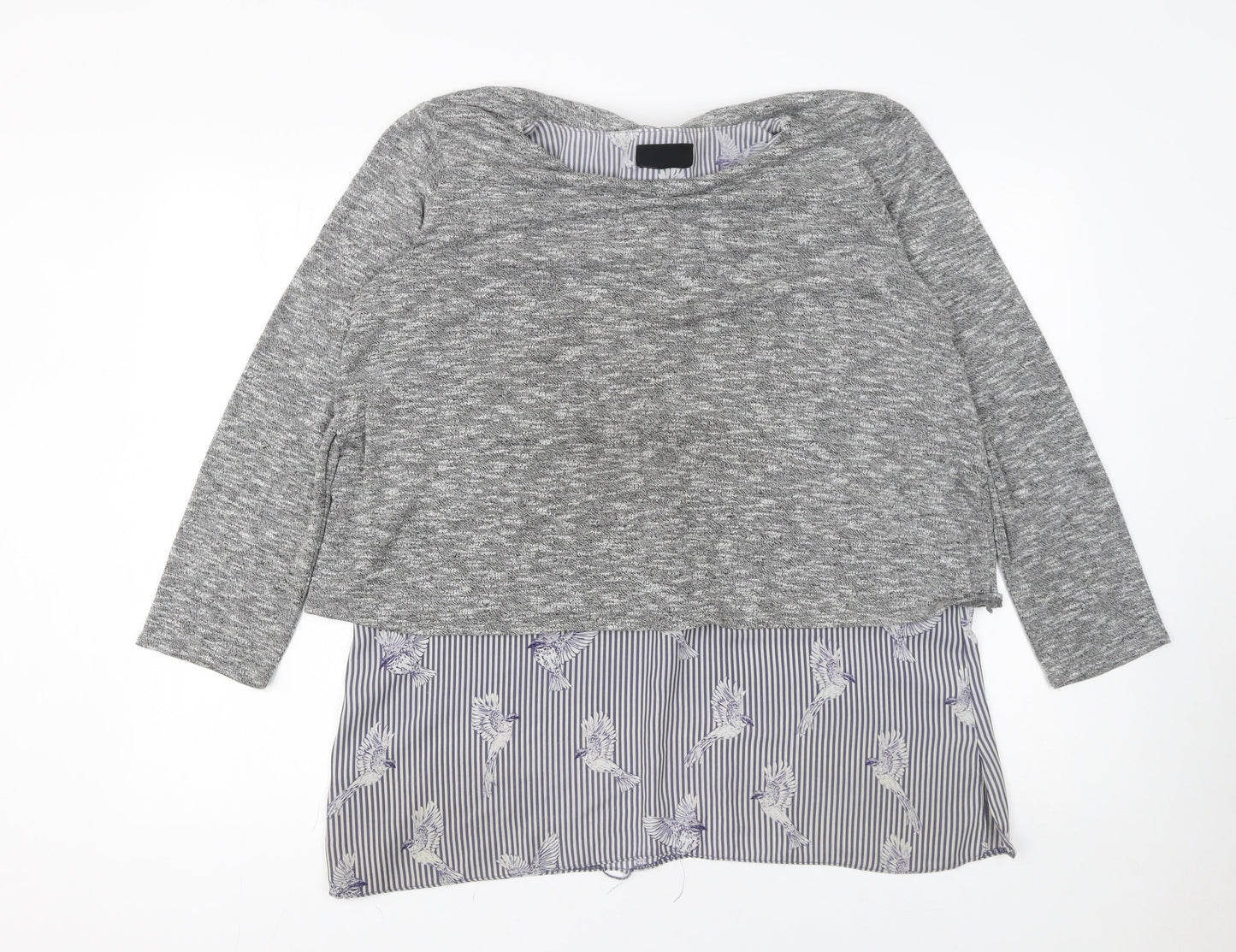 Wallis Women Grey Knit Pullover Jumper UK 16 with Bird Hem Detail
