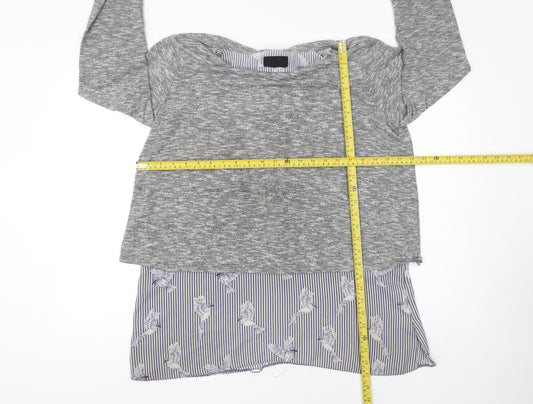 Wallis Women Grey Knit Pullover Jumper UK 16 with Bird Hem Detail