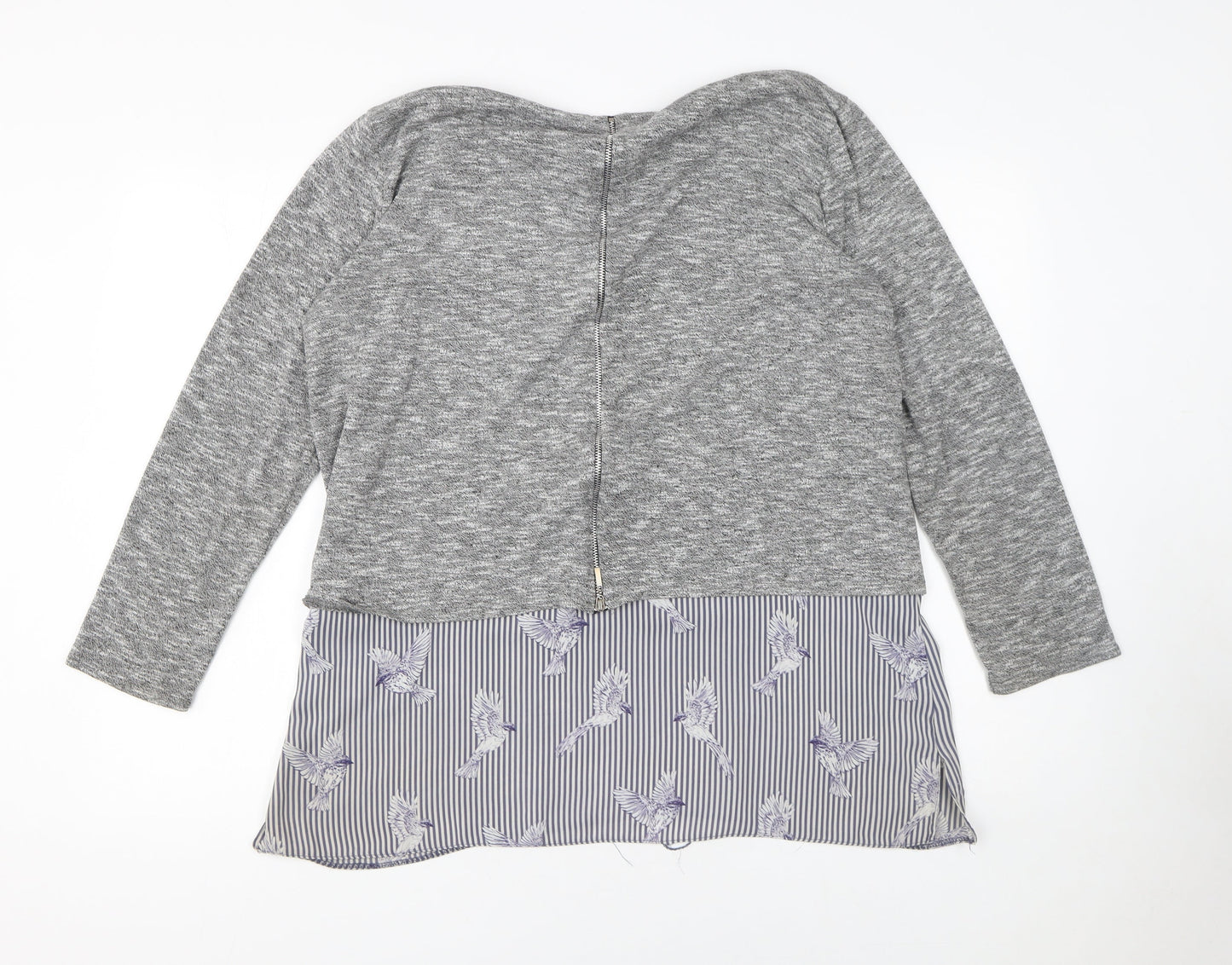 Wallis Women Grey Knit Pullover Jumper UK 16 with Bird Hem Detail