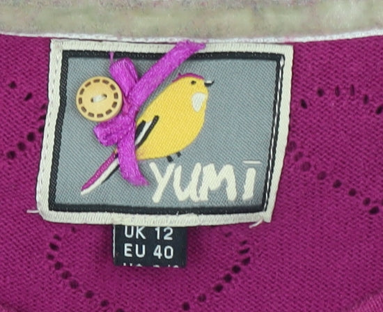Yumi Womens Purple Heart Knit Button Cardigan Size 12