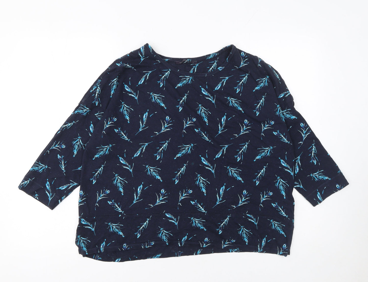 Marks and Spencer Women’s Blue Floral 3/4 Sleeve Cotton T-Shirt Size 16