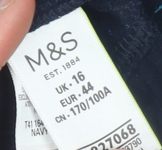 Marks and Spencer Women’s Blue Floral 3/4 Sleeve Cotton T-Shirt Size 16