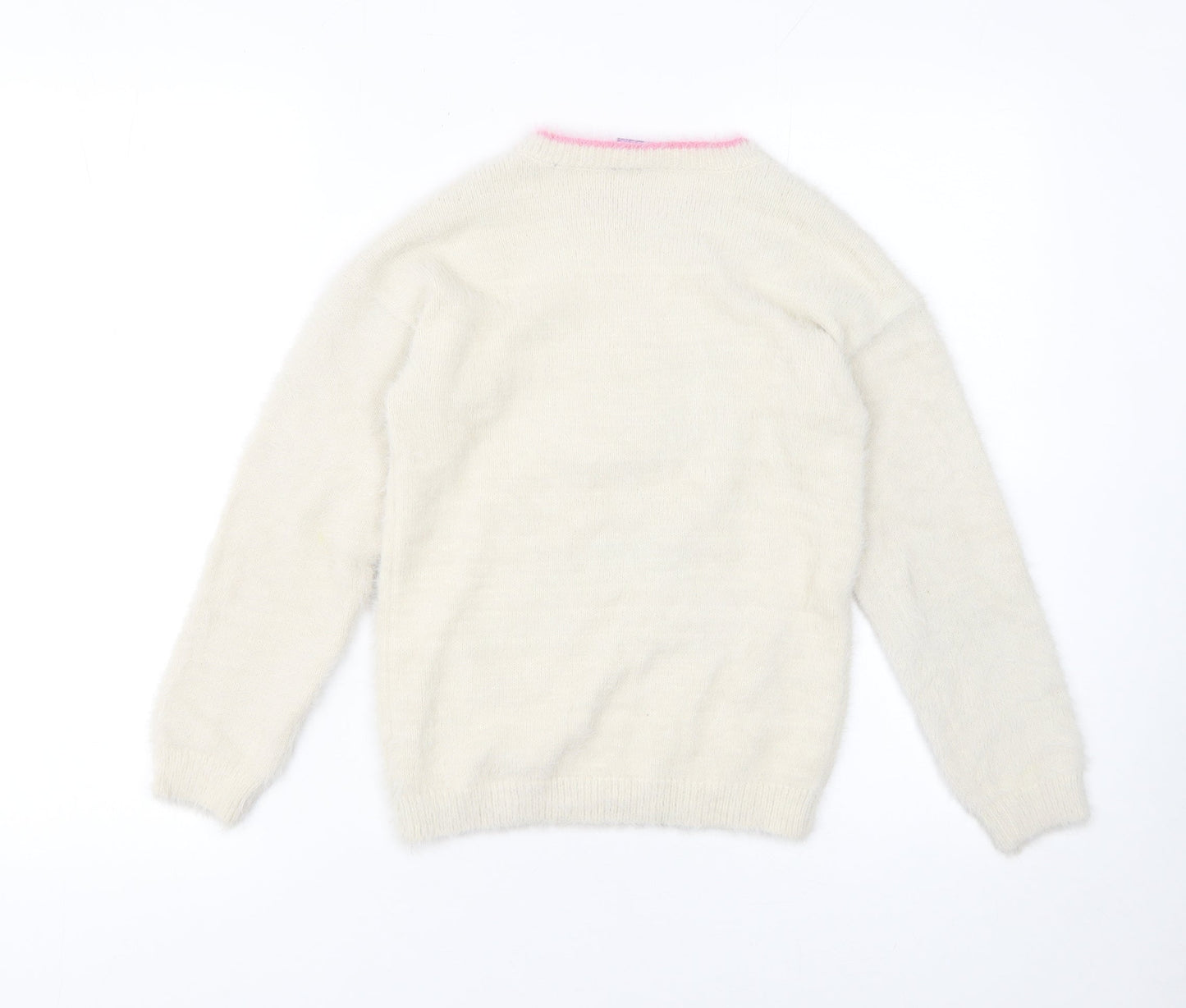 Disney Stitch Girls Ivory Fluffy Christmas Pullover Jumper 9 Years