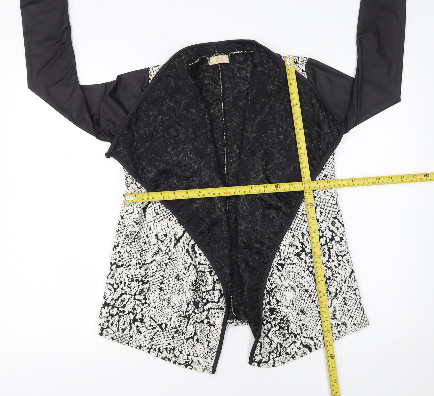 Silk Womens Black Snakeskin Print Open Front Jacket Size S