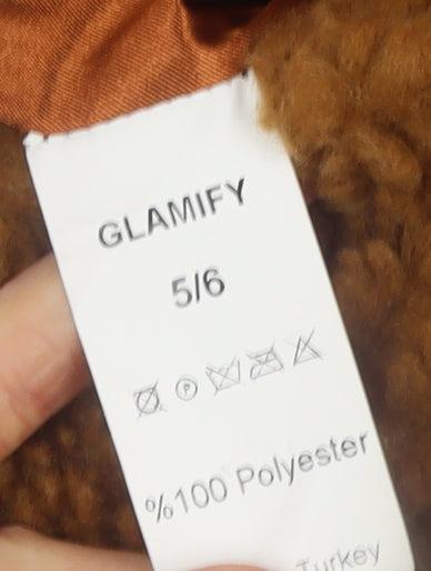Glamify Girls Brown Teddy Fleece Double-Breasted Coat 5-6 Years
