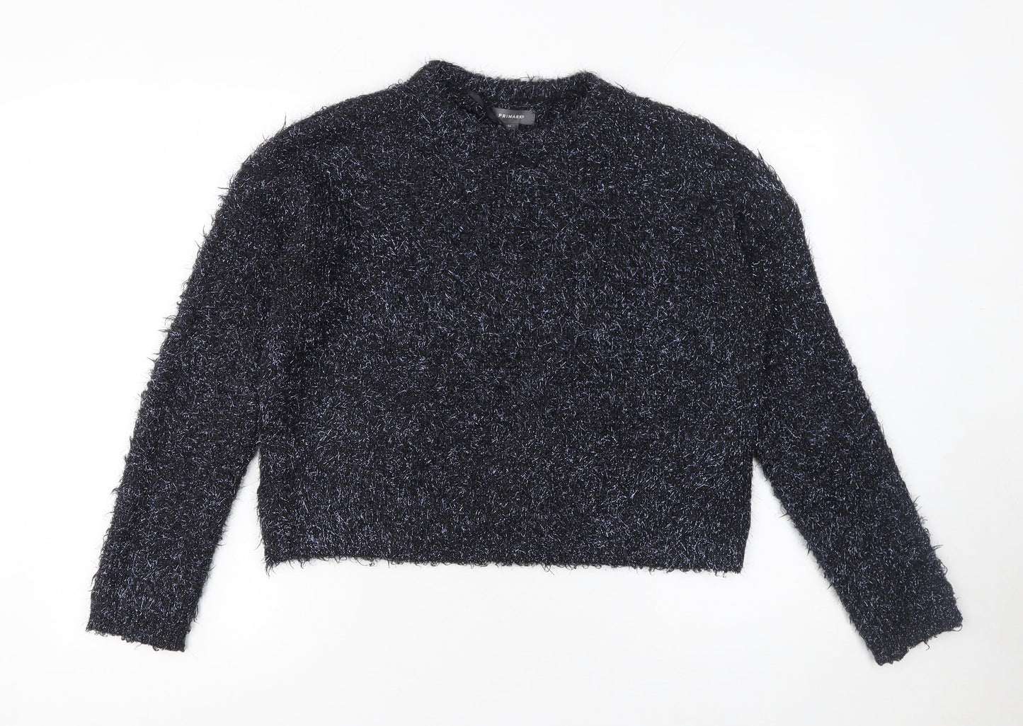 Primark Womens Black XS Fluffy Crew Neck Pullover Jumper