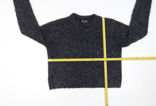 Primark Womens Black XS Fluffy Crew Neck Pullover Jumper