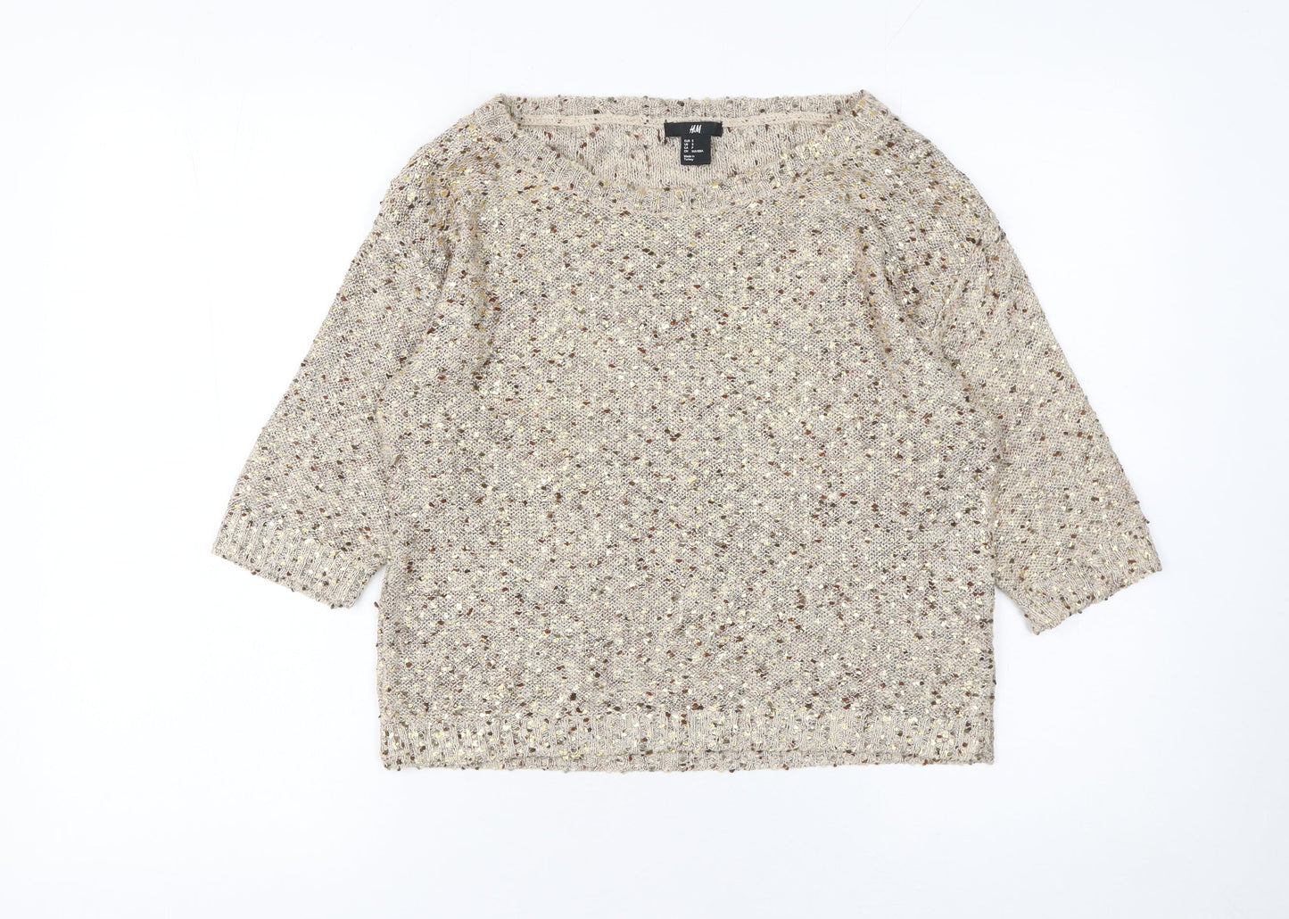H&M Womens Beige Chunky-Knit Pullover Jumper Size S