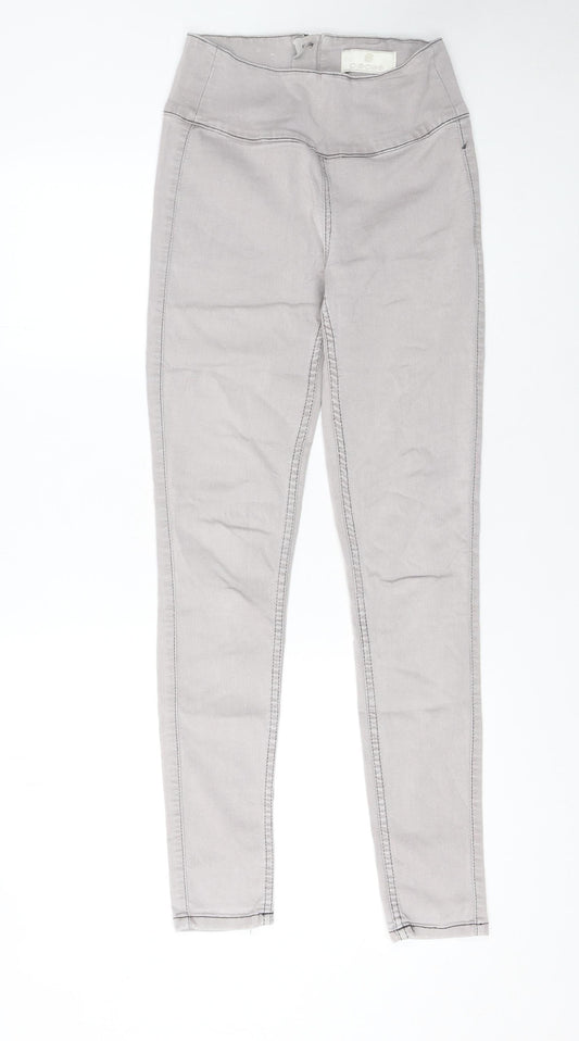 Pieces Women’s Grey High Waist Jeggings Size S Slim Fit Stretch Zip