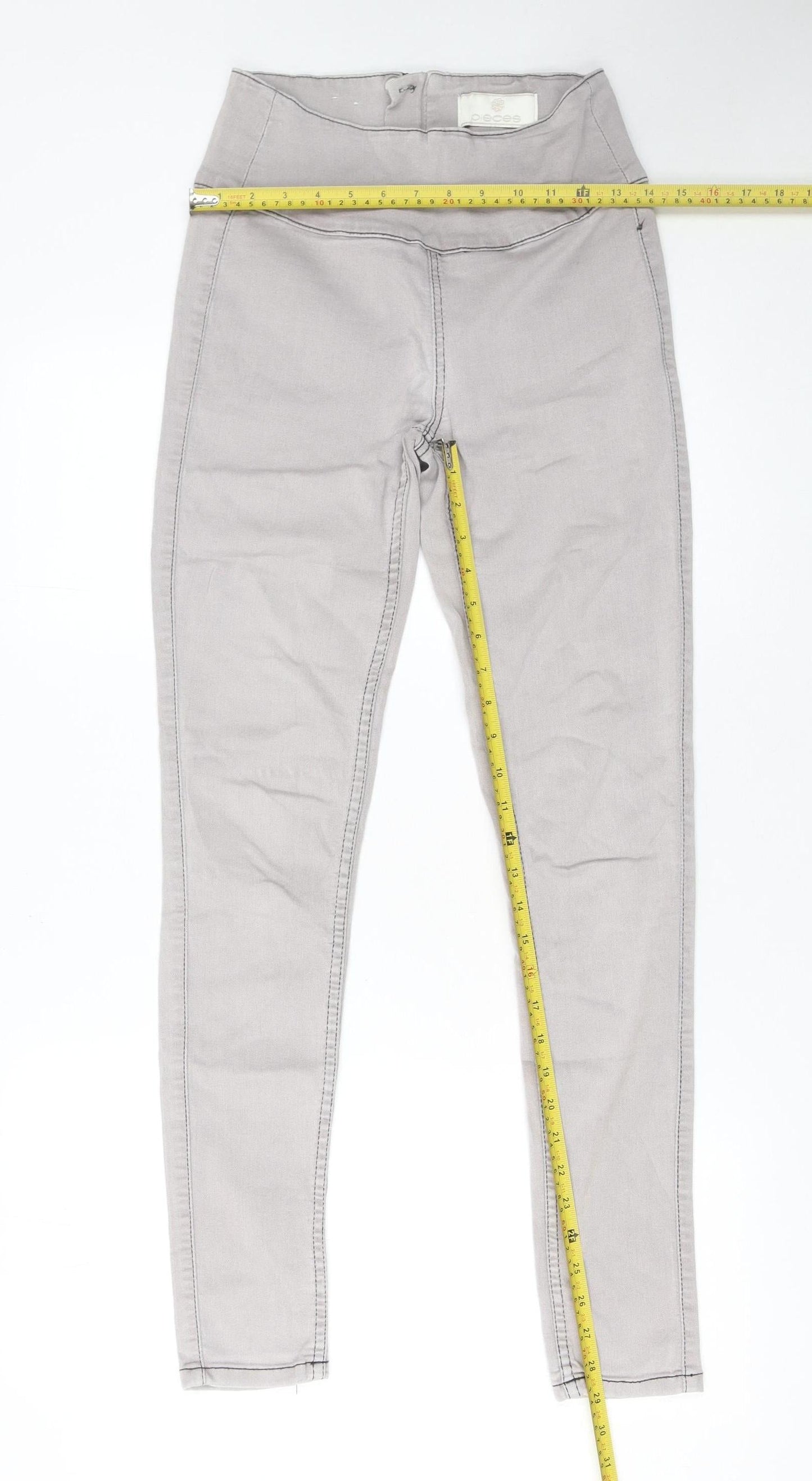 Pieces Women’s Grey High Waist Jeggings Size S Slim Fit Stretch Zip