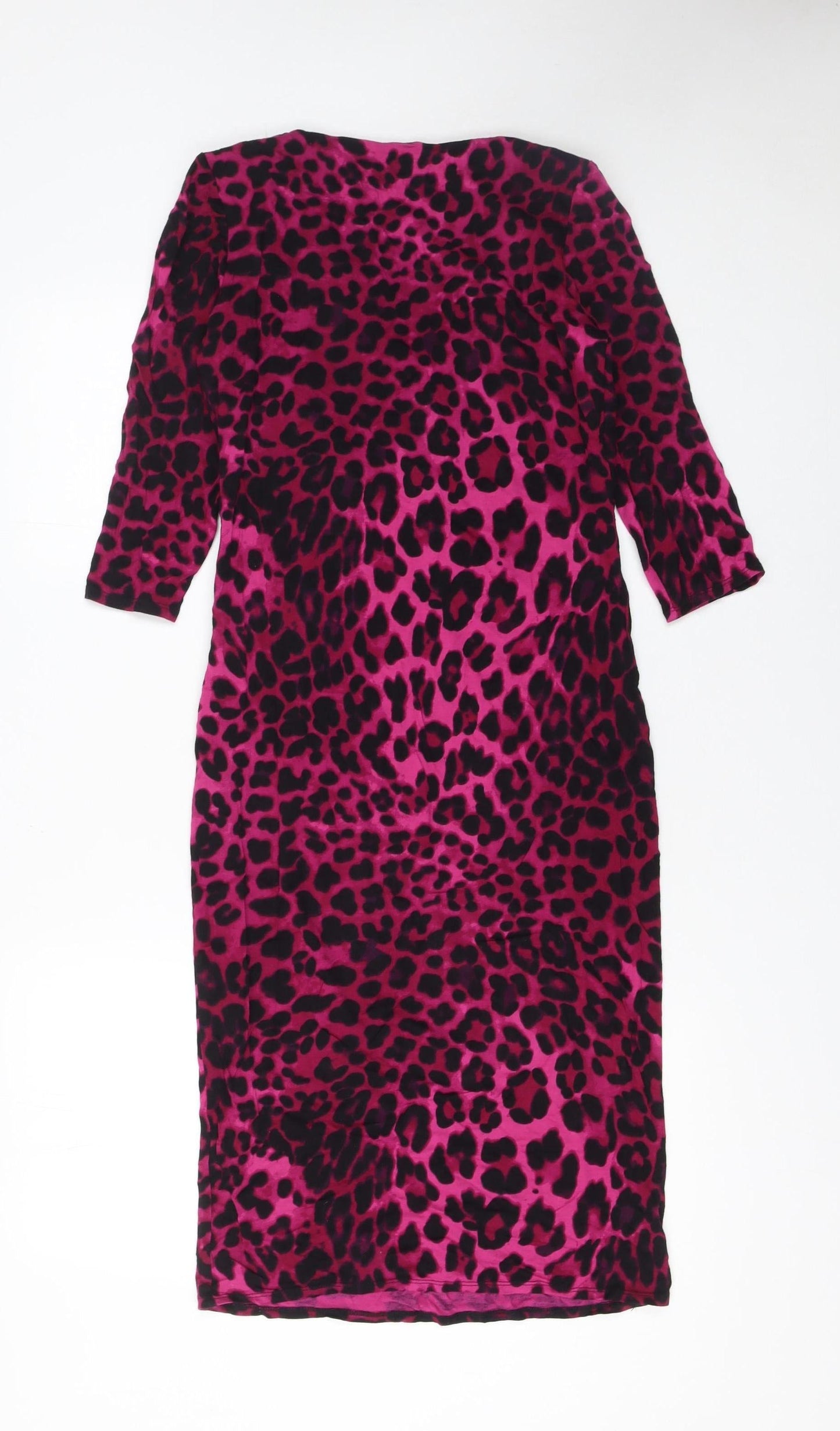 Marks and Spencer Per Una Pink Leopard Print Wrap Dress Size 10 Women’s 3/4 Sleeve Velvet