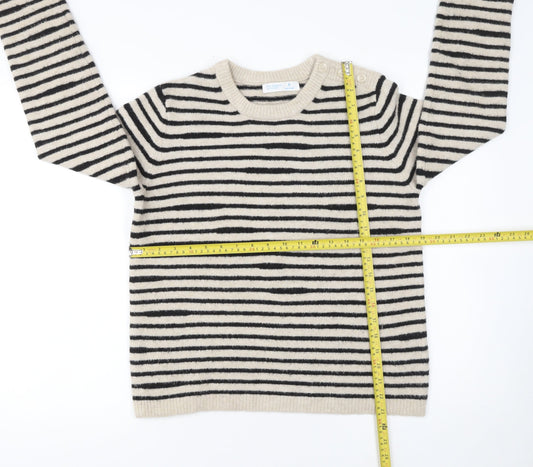Primark Women’s Beige Black Striped Crew Neck Pullover Jumper Size S