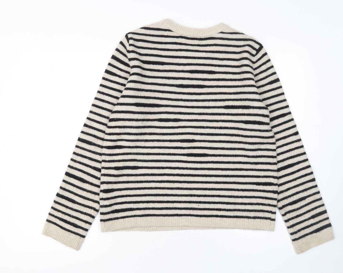 Primark Women’s Beige Black Striped Crew Neck Pullover Jumper Size S