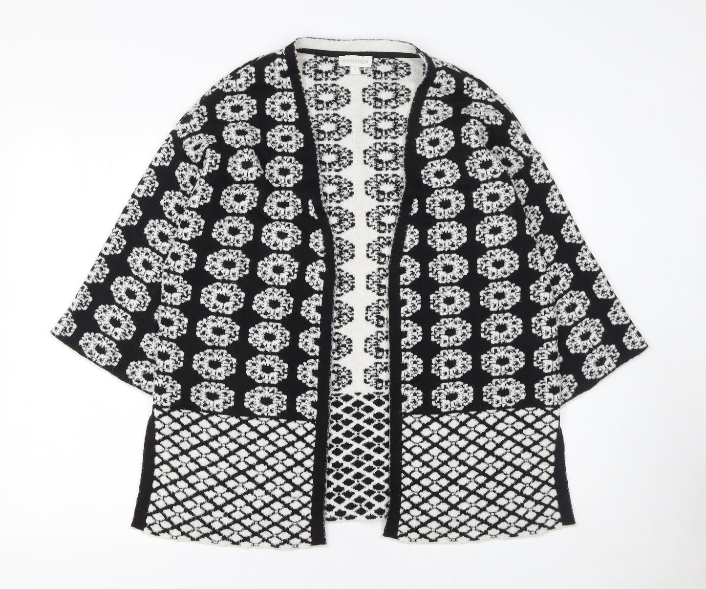 Monsoon Women's Black & White Knit Cardigan S Kimono Sleeve