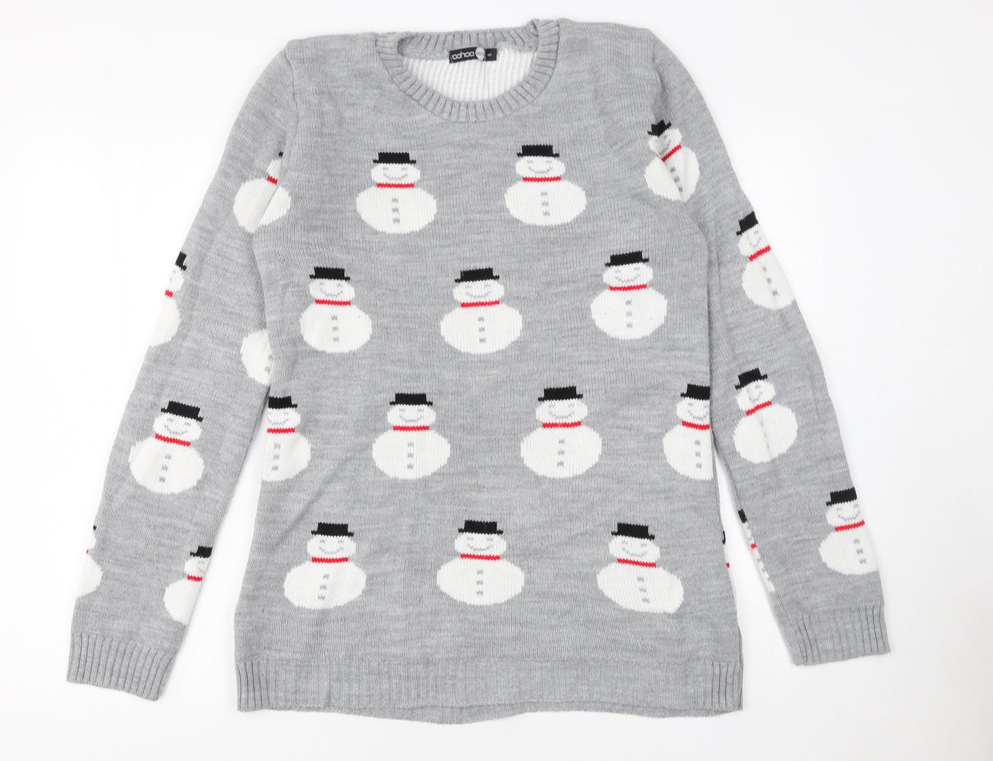 boohooMAN Men's Grey Small Snowman Christmas Knit Jumper