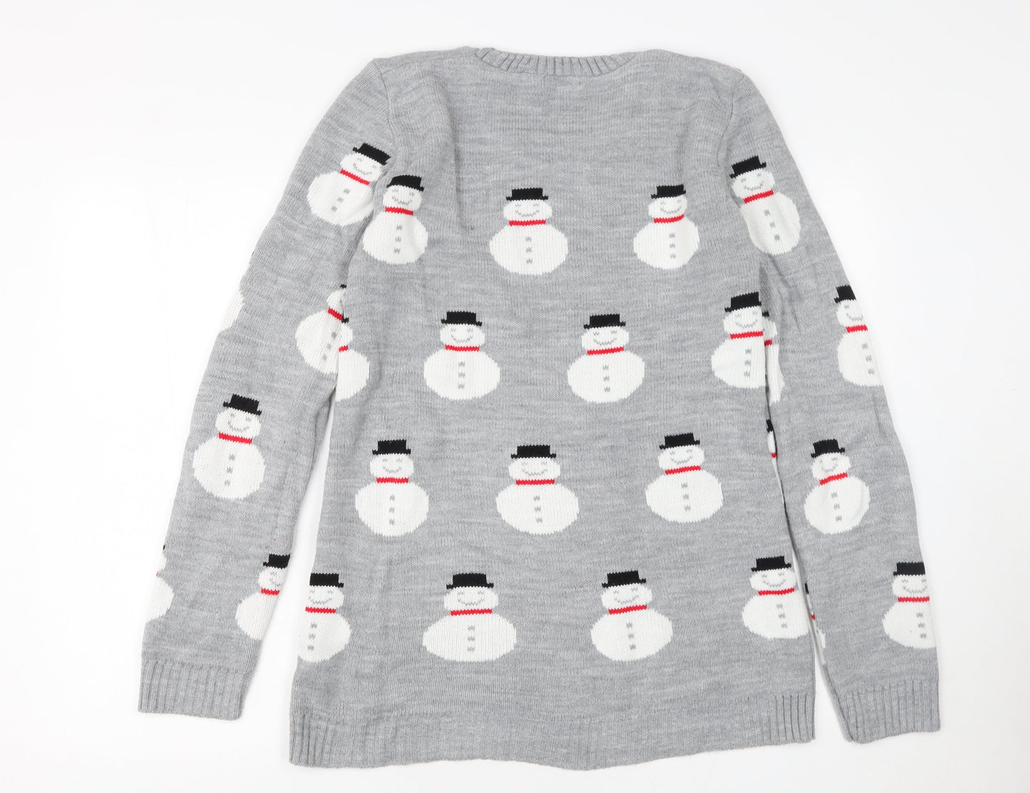 boohooMAN Men's Grey Small Snowman Christmas Knit Jumper