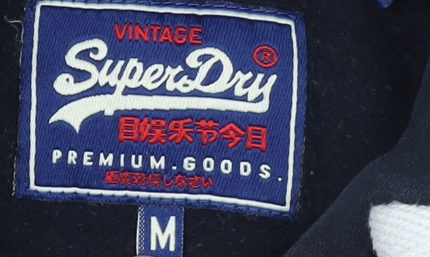 Superdry Women Black Pullover Hoodie Medium Graphic Print Casual