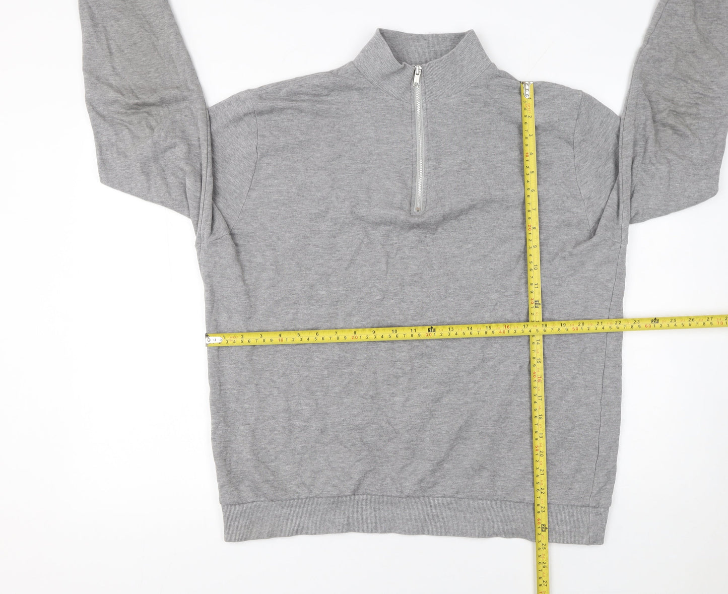 ASOS Design Mens Grey XL 1/4 Zip Sweatshirt Cotton Blend Pullover
