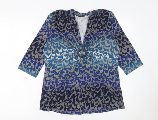 Olsen Womens Blue Animal Print 3/4 Sleeve Tunic Blouse Size 16
