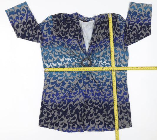 Olsen Womens Blue Animal Print 3/4 Sleeve Tunic Blouse Size 16