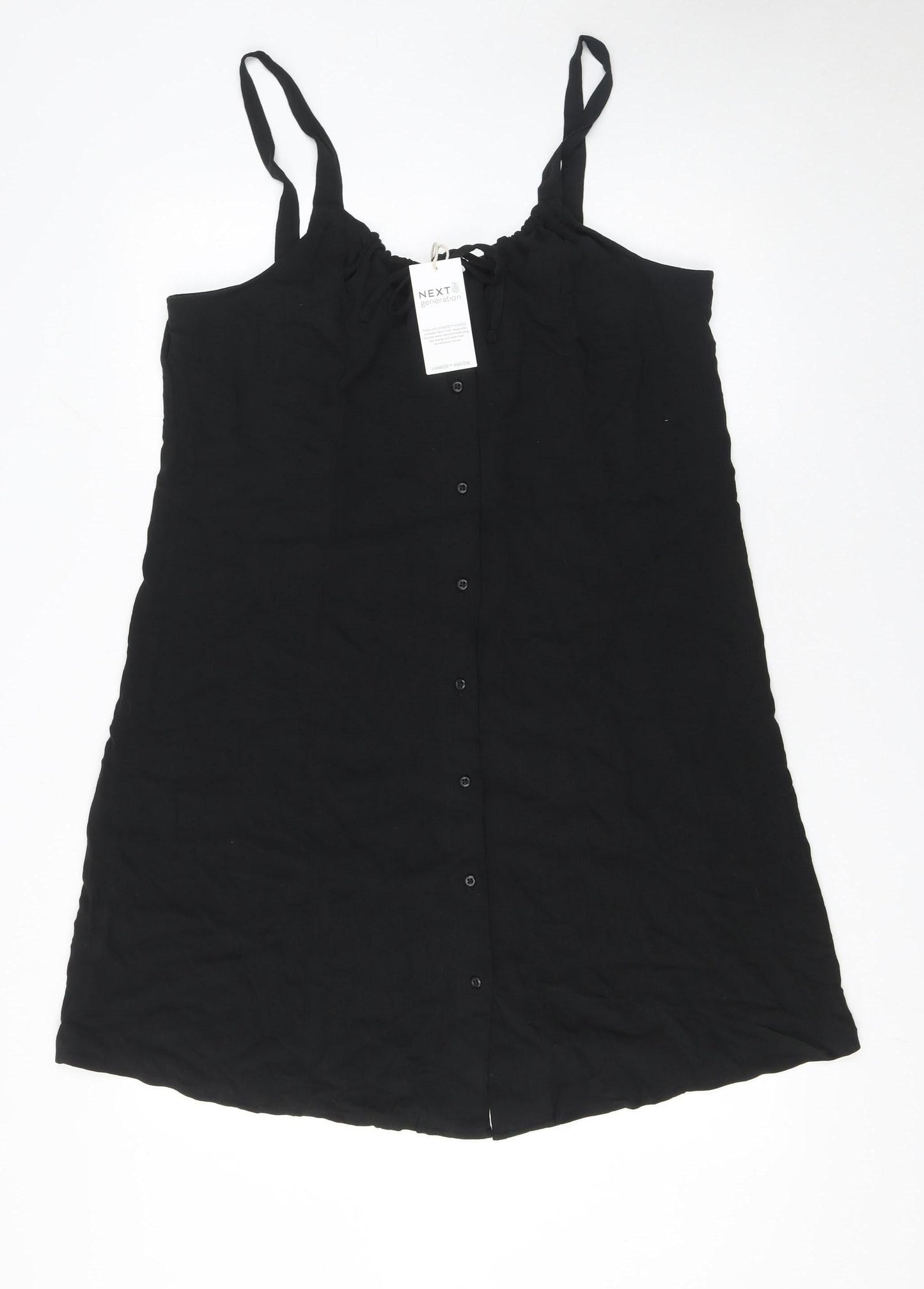 Next Women’s Black Viscose Sleeveless Button Slip Dress Size 16