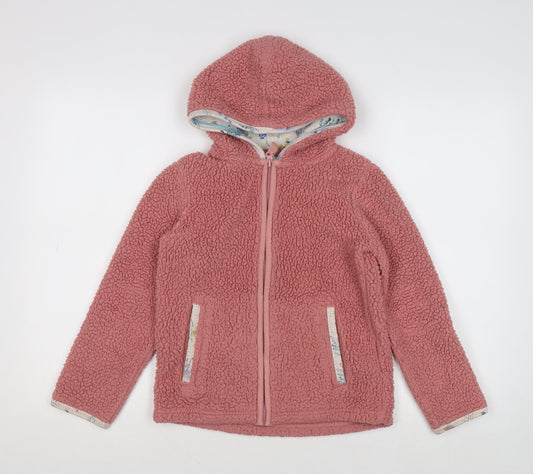 FatFace Girls Pink Fleece Full Zip Hooded Hoodie 8-9 Years with Animal Design