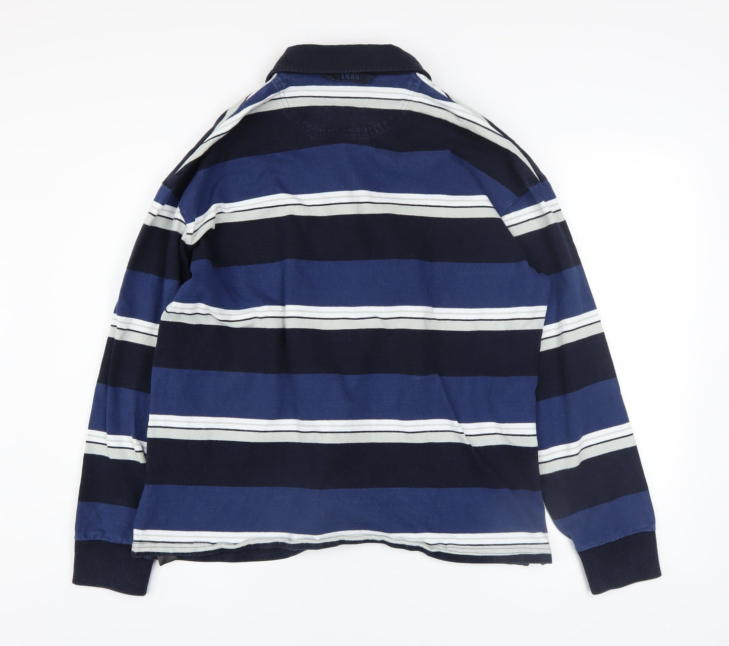 Marks and Spencer Men's Blue Striped Collared Long Sleeve Pullover Sweatshirt L