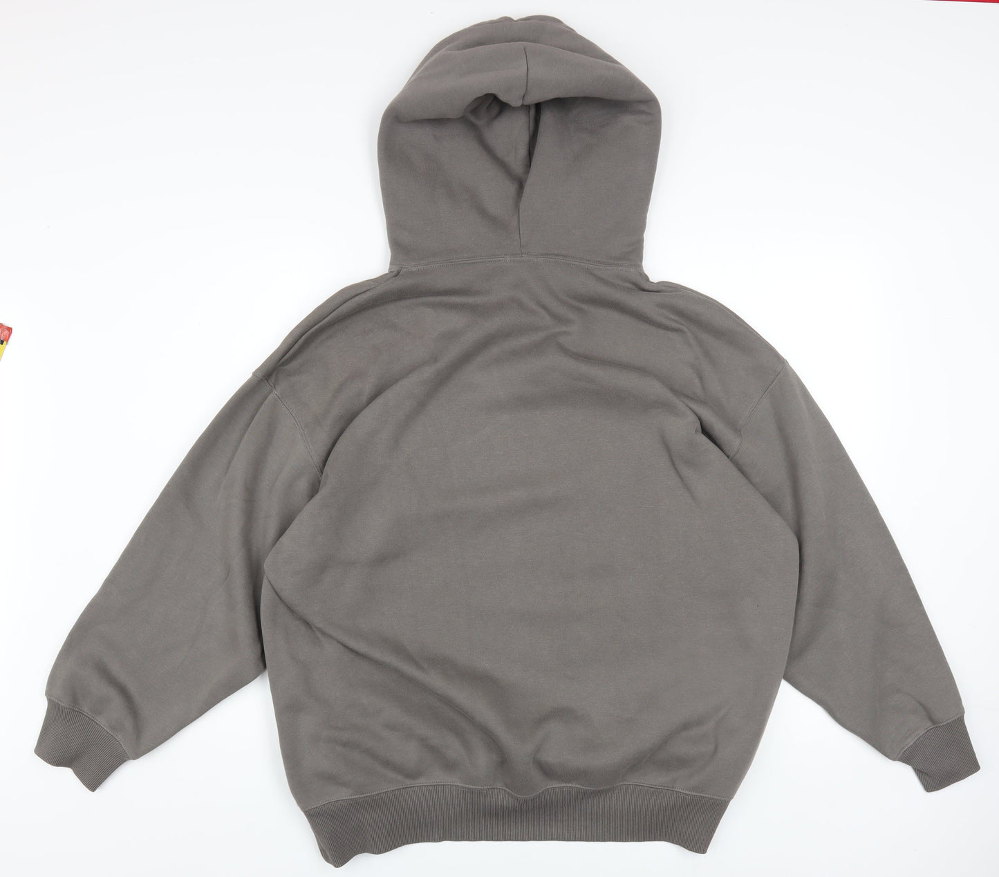 GU Men's Grey Pullover Hoodie Size L Regular Fit Fleece Cotton Blend