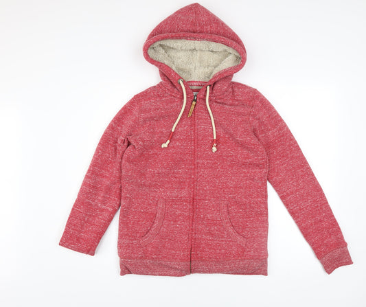 FatFace Women Red Full Zip Hoodie Sherpa Lined Size 8