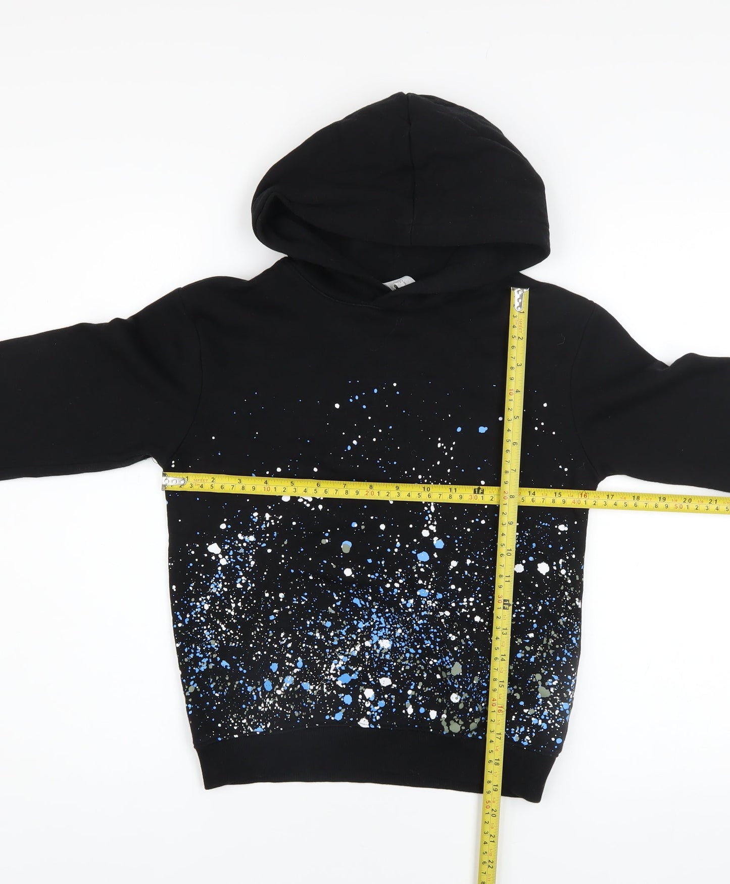 H&M Boys Black Hoodie 8-10 Years Pullover Graphic Print Cotton Blend