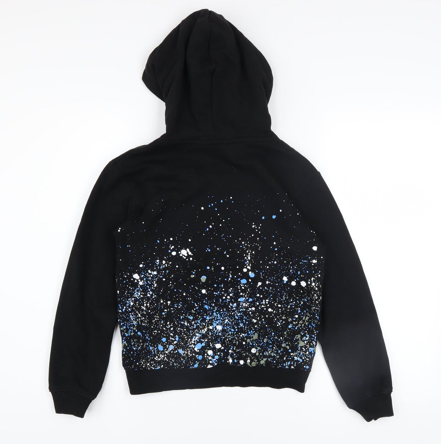 H&M Boys Black Hoodie 8-10 Years Pullover Graphic Print Cotton Blend