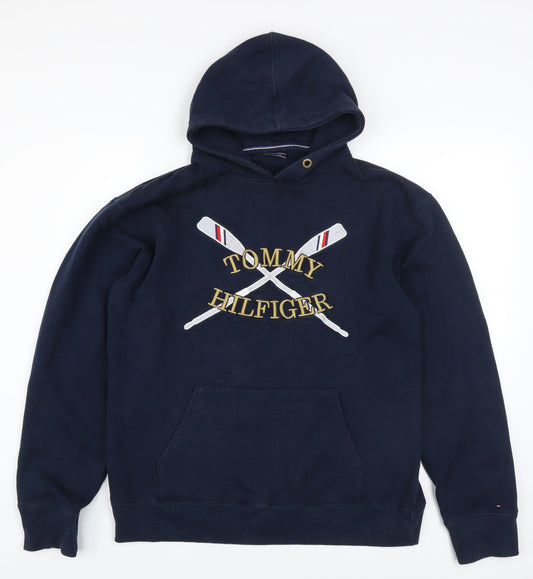 Tommy Hilfiger Men’s Blue 2XL Pullover Hoodie Embroidered Logo