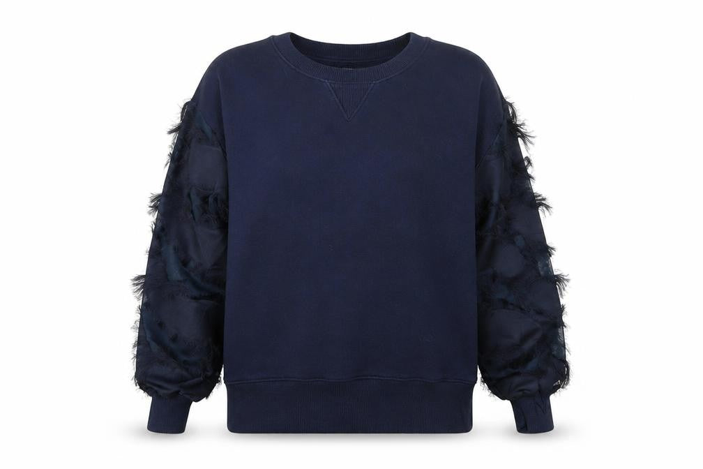 River Island Women Navy Blue Pullover Sweatshirt with Feather Detail Size S