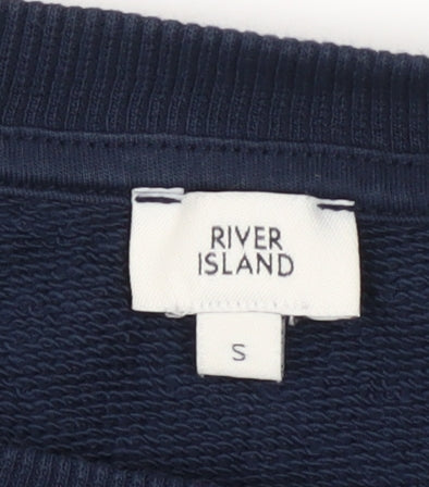 River Island Women Navy Blue Pullover Sweatshirt with Feather Detail Size S