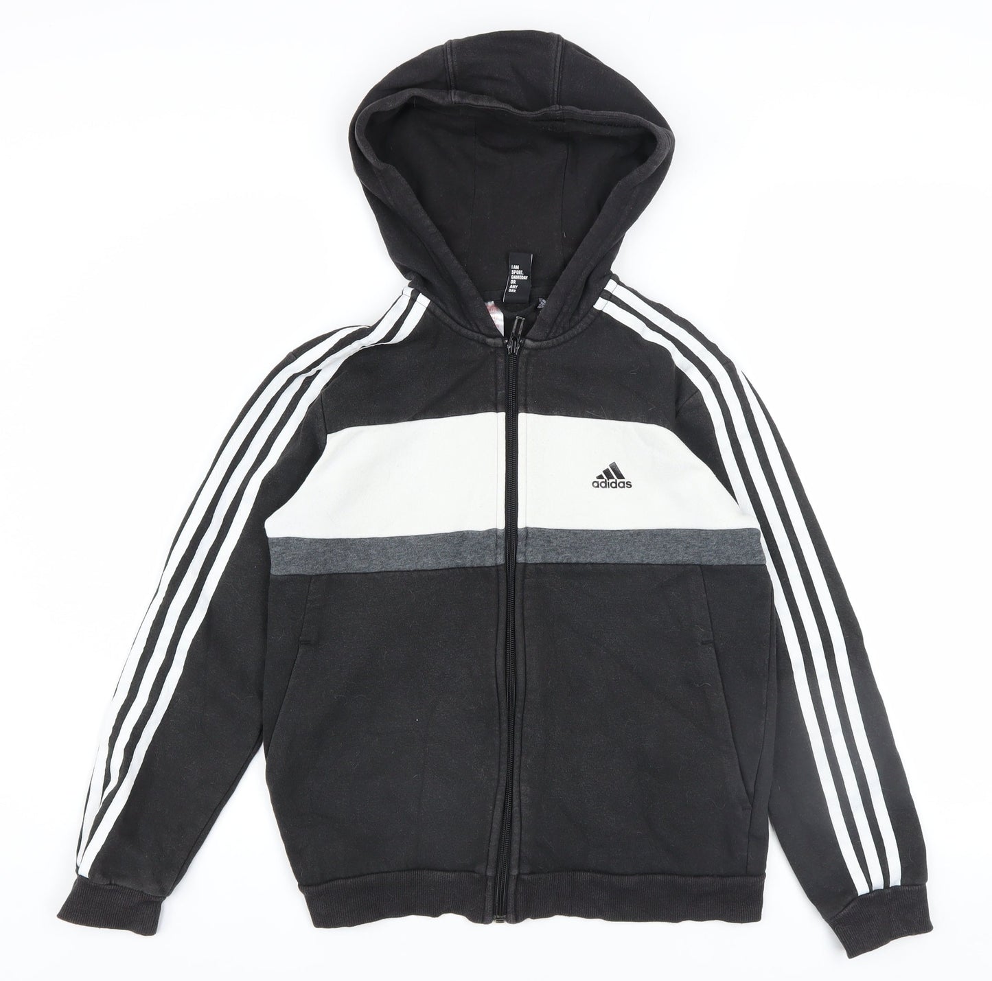 Adidas Boys Black Full Zip Hoodie 11-12 Years Hooded Sportswear