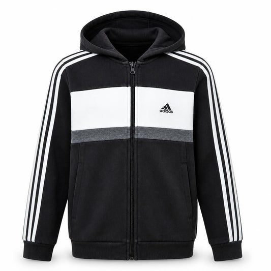 Adidas Boys Black Full Zip Hoodie 11-12 Years Hooded Sportswear