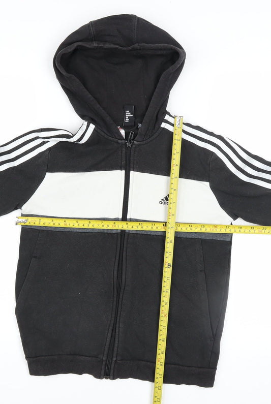 Adidas Boys Black Full Zip Hoodie 11-12 Years Hooded Sportswear