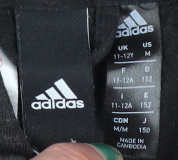 Adidas Boys Black Full Zip Hoodie 11-12 Years Hooded Sportswear